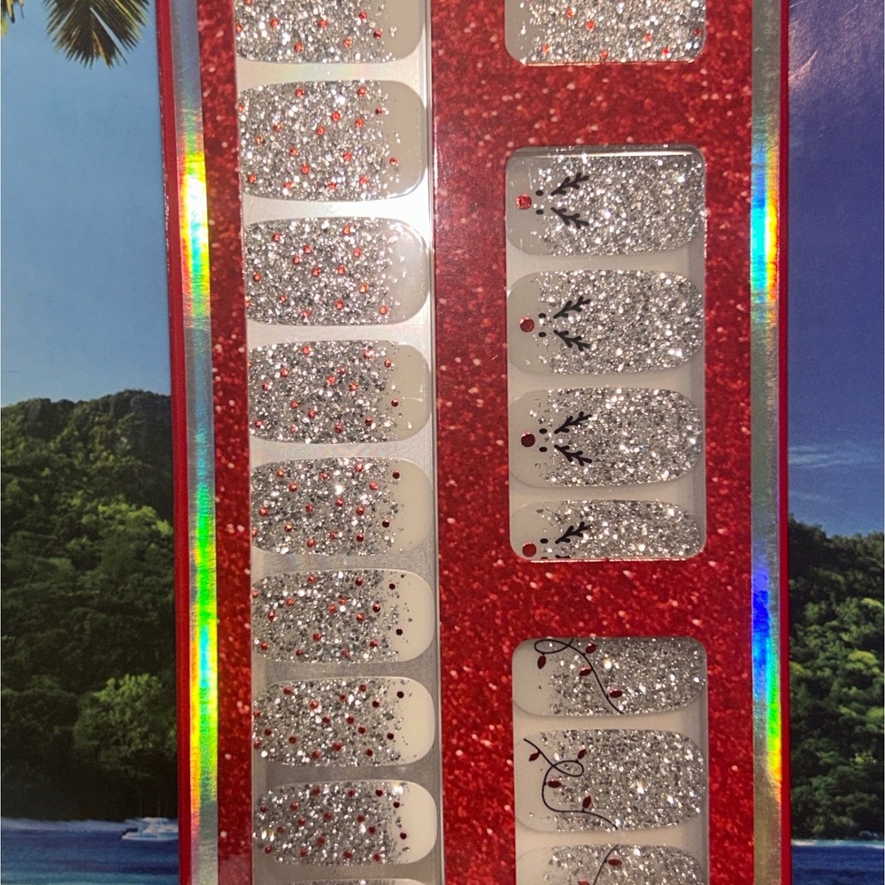 Dashing Diva Gloss Ultra Shine Gel Nail Strips Yes Deer Silver Glitter Holiday